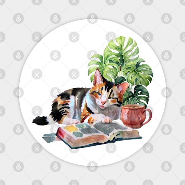 Sleeping Calico Magnet by AnnetteMSmiddy